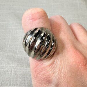 Stately Steel Large Scalloped Dome Ring